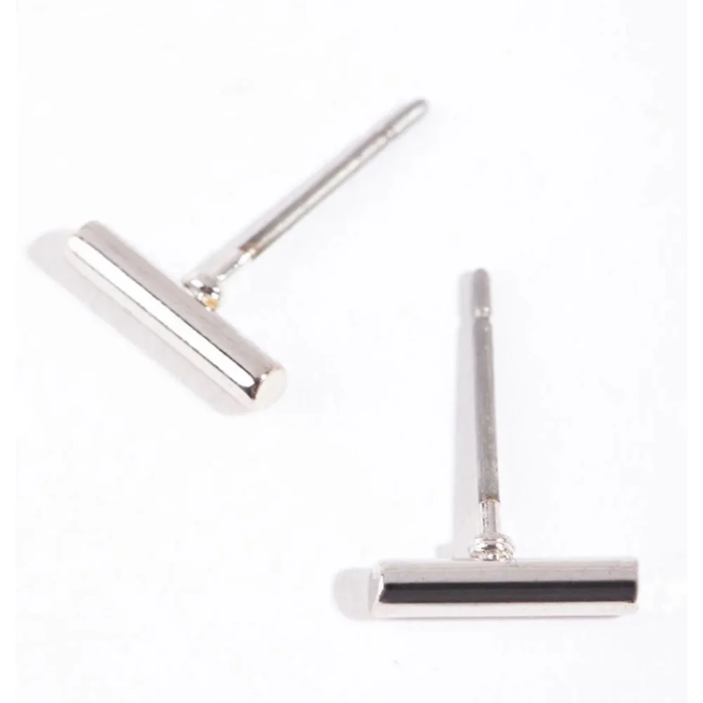 Unisex/Men’s Fine 925 Sterling Silver Rhodium Staple Stud‎ Earrings